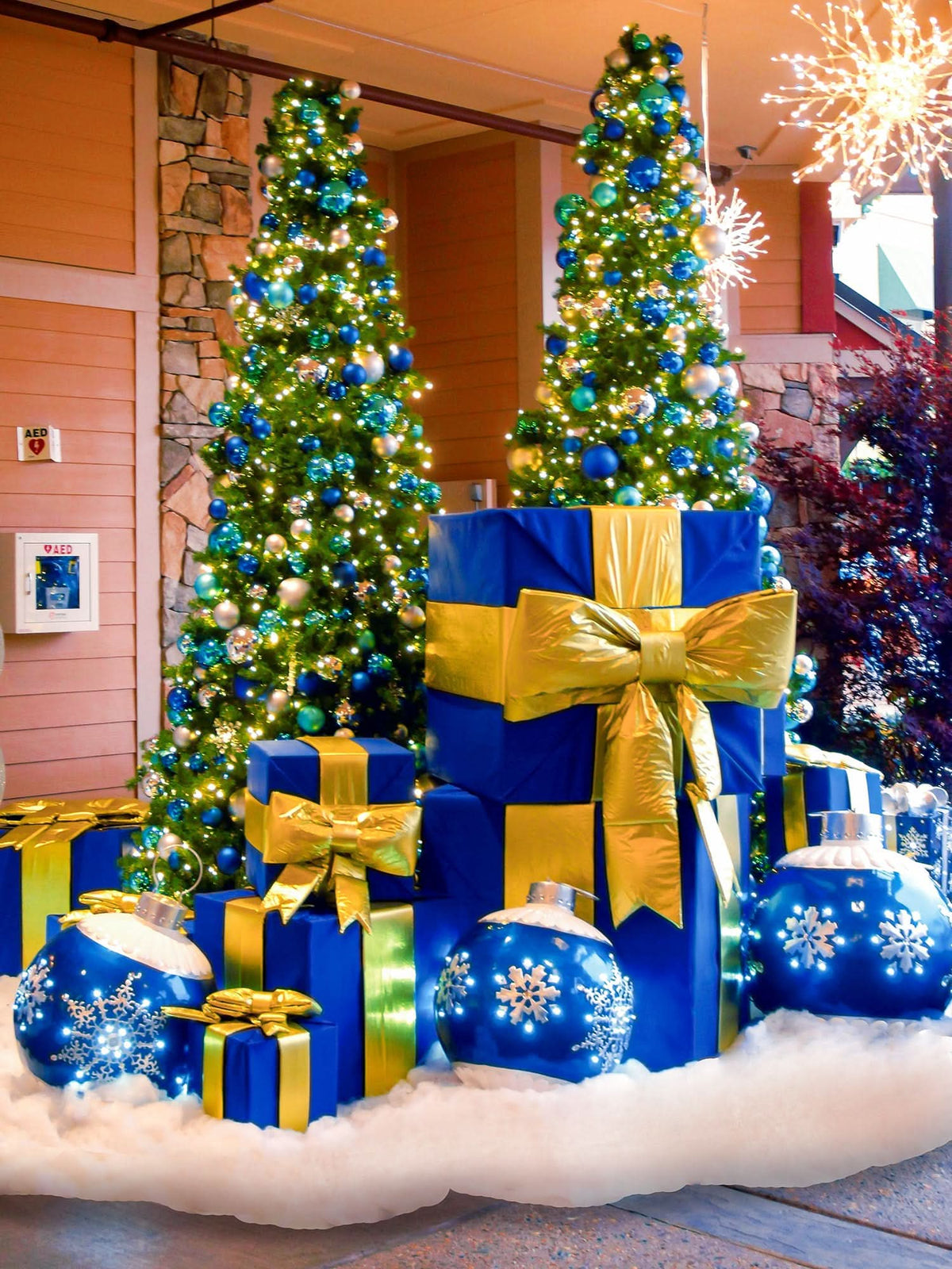 Dekra-Lite Blue Nylon Gift Boxes under Christmas Tree