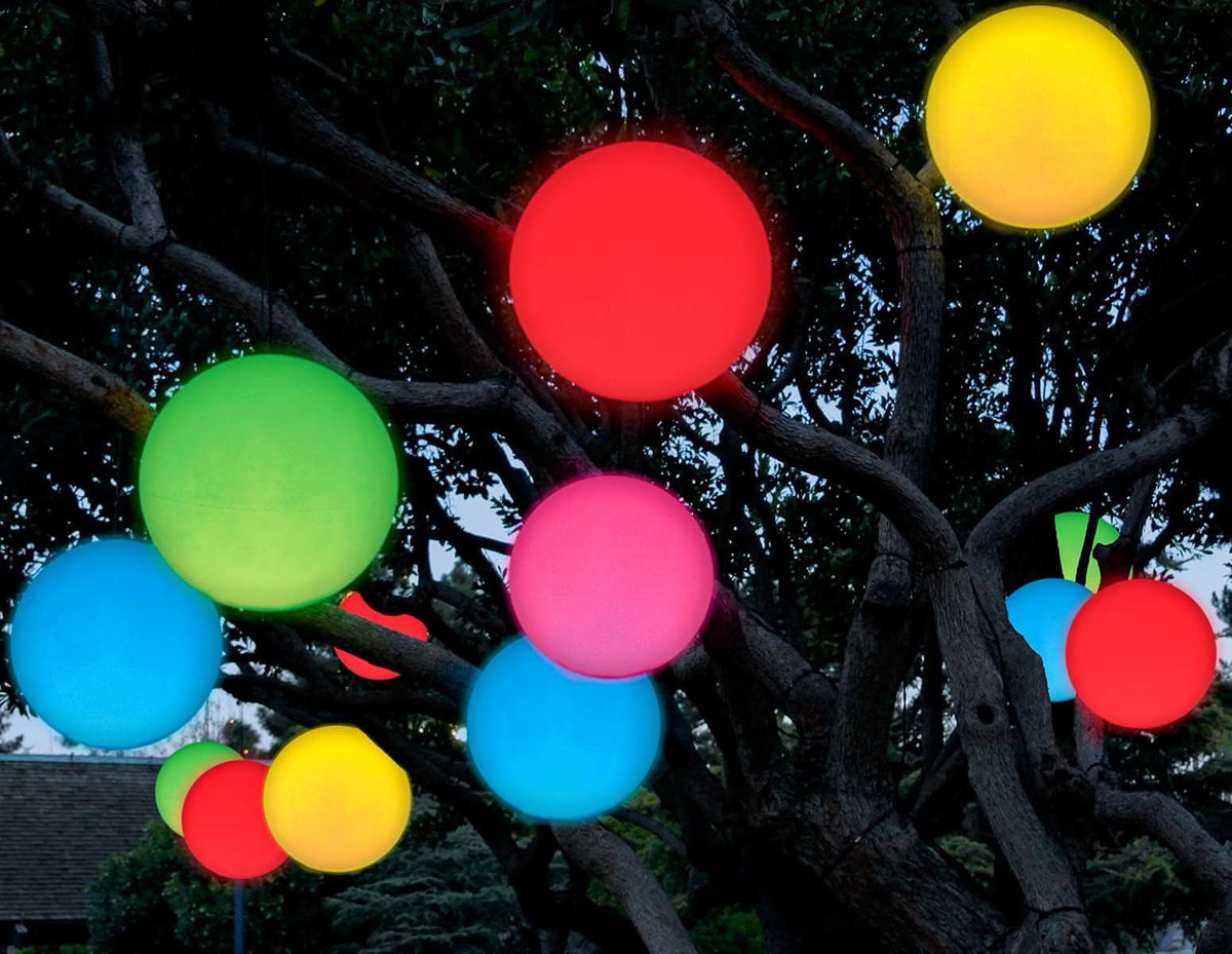 Dekra-Lite RGB Color-Changing Light Spheres in Tree