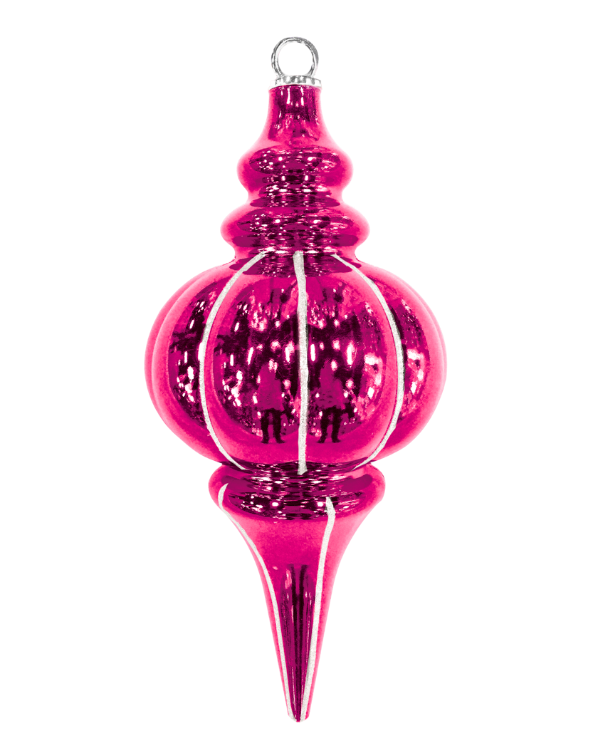 Dekra-Lite Cerise Striped Finial Ornament with White Glitter