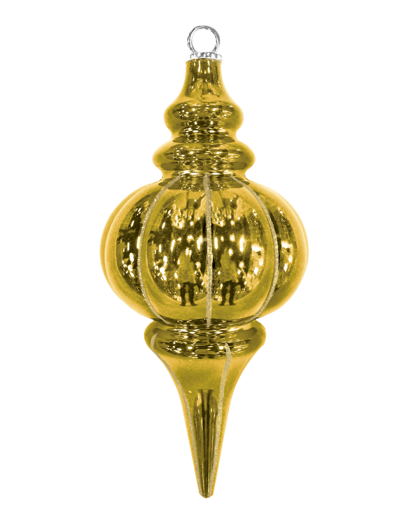 Dekra-Lite Gold Striped Finial Ornament with Champagne Glitter