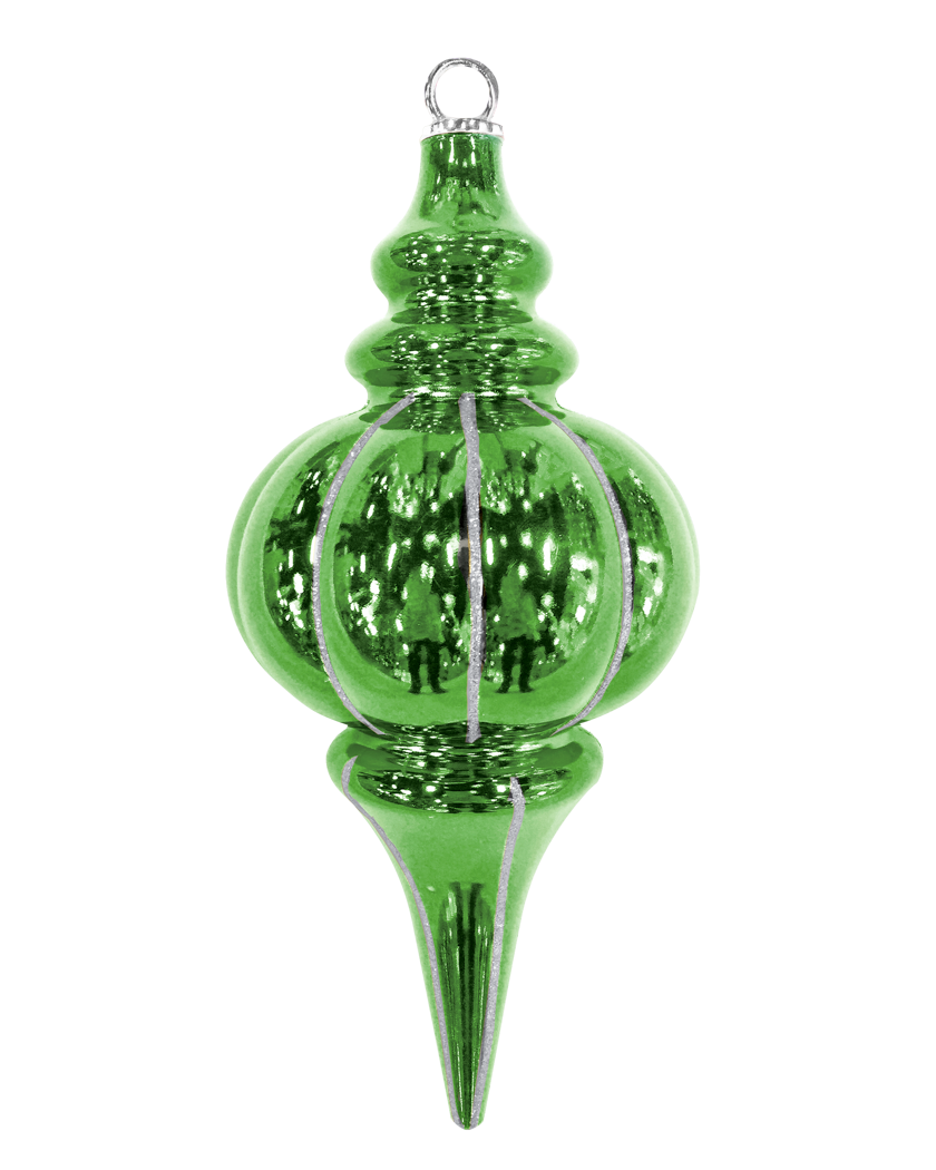 Dekra-Lite Light Green Striped Finial Ornament with Silver Glitter