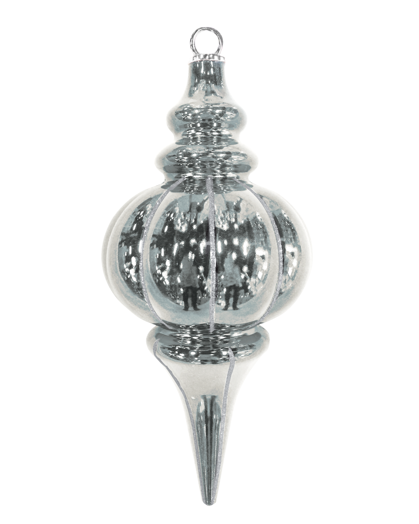 Dekra-Lite Silver Striped Finial Ornament with Silver Glitter