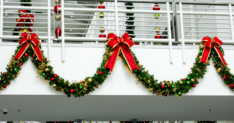 Dekra-Lite Burgundy Structural Bow with Gold Trim 36", 48", and 60" on Garland