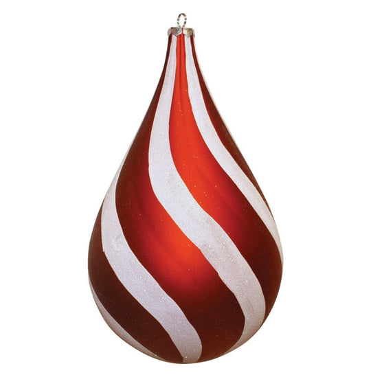 10.5" Red and White Swirl Waterdrop Ornament