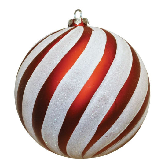 6" Red and White Swirl Ball Ornament