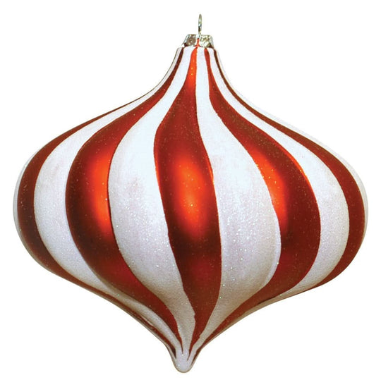 6" Red and White Swirl Onion Ornament