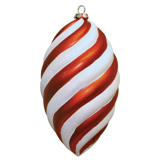 8" Red and White Swirl Oval Ornament
