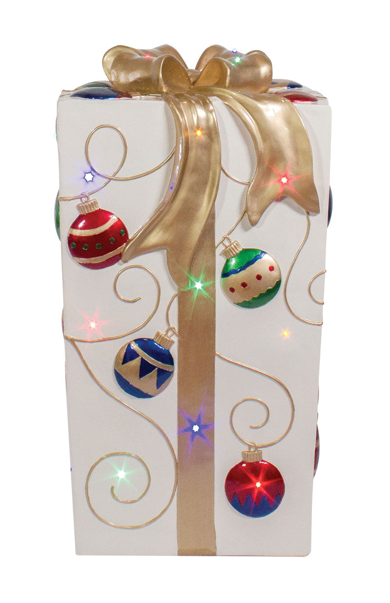 Dekra-Lite 31" x 17" White with Gold Bow Illuminated Gift Box