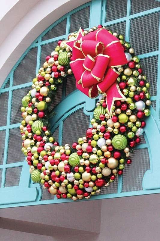 Dekra-Lite Multi-Loop Red Bow w/ Gold Trim on Wreath